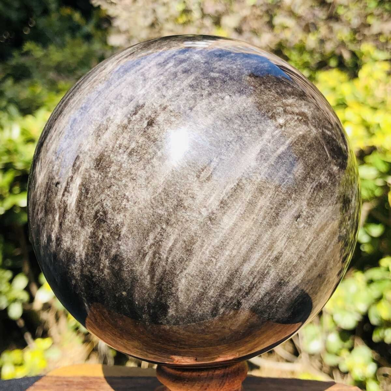 1270G HUGE Natural Silver Obsidian Sphere Crystal quartz Ball Healing 781