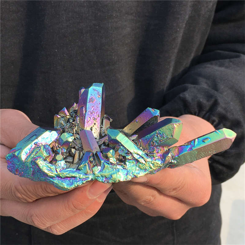 190g Electroplate Rainbow cluster quartz crystal mineral specimen reiki healing