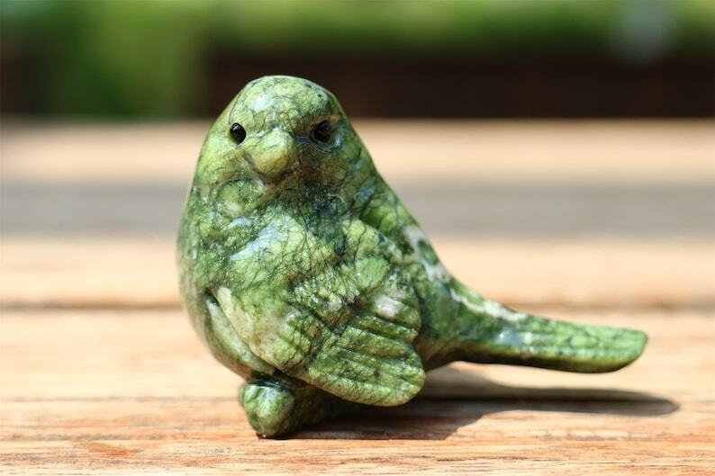 2.4" Natural Olive Jade Carved bird Reiki Creative Crystal Skull decor gift 1pc