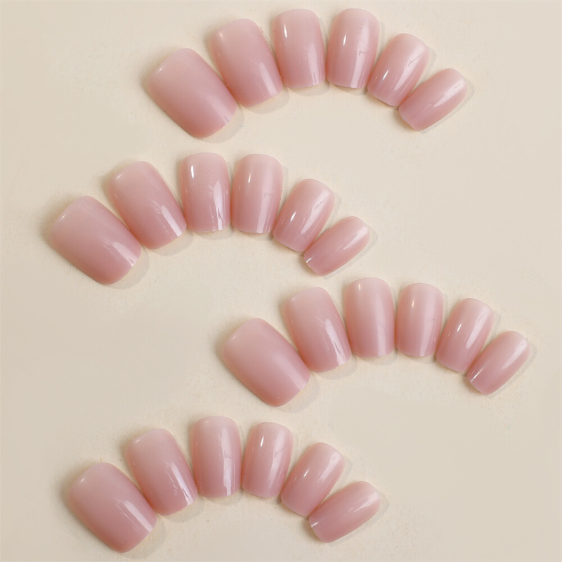 Nude Color Glossy False Nail Short Square Press on Nails for Nail Art 24pcs