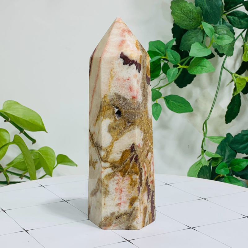 652g Natural Pork Stone Quartz Obelisk Crystal Wand Point Tower Reiki Healing