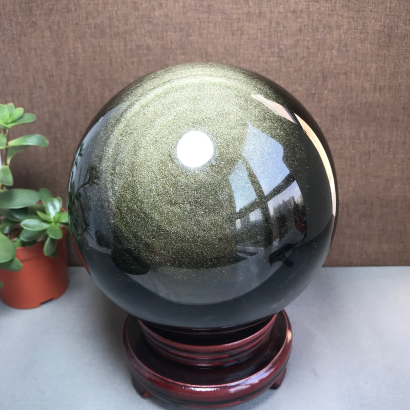Top Natural golden obsidian sphere ball specimen China 5.02kg Base 155mm A1048