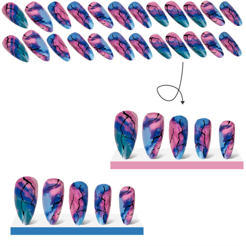 Colorful Marbling False Nail Short Almond Press on Nails for Nail Art 24pcs