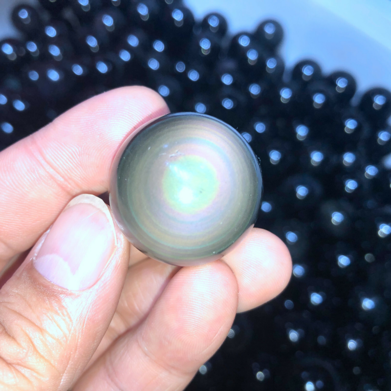 Rainbow Natural Unique Cats Eye Obsidian Quartz Crystal Sphere Ball