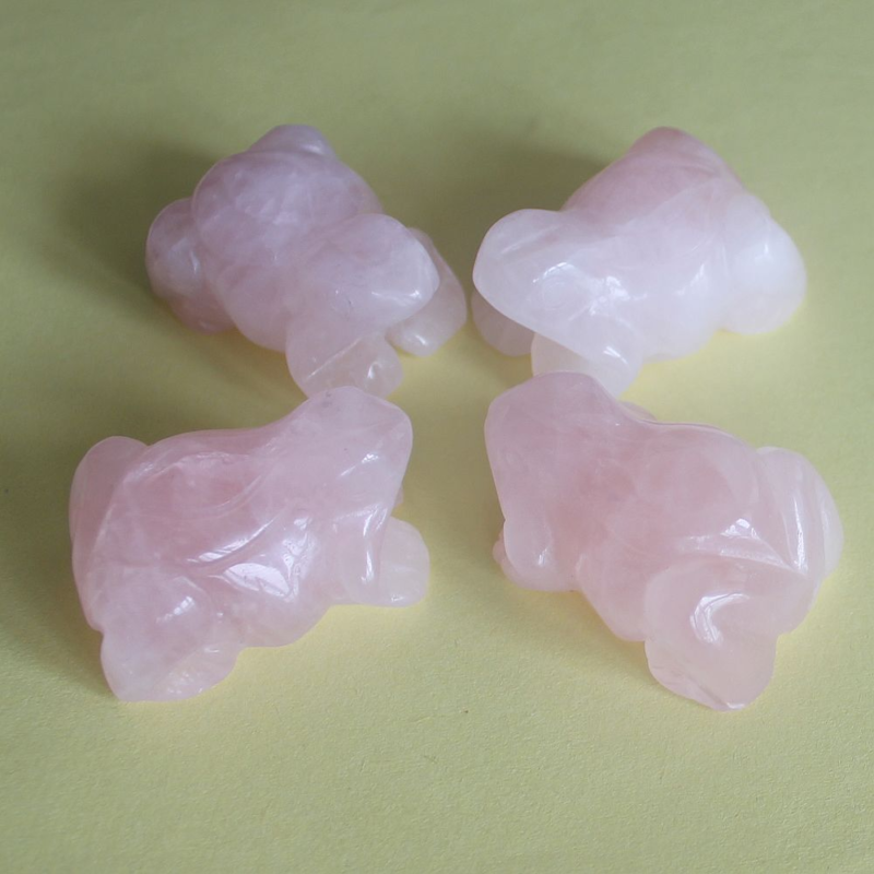 Carved gemstone crystal rose quartz frog figurine animal carving decor 1.5''