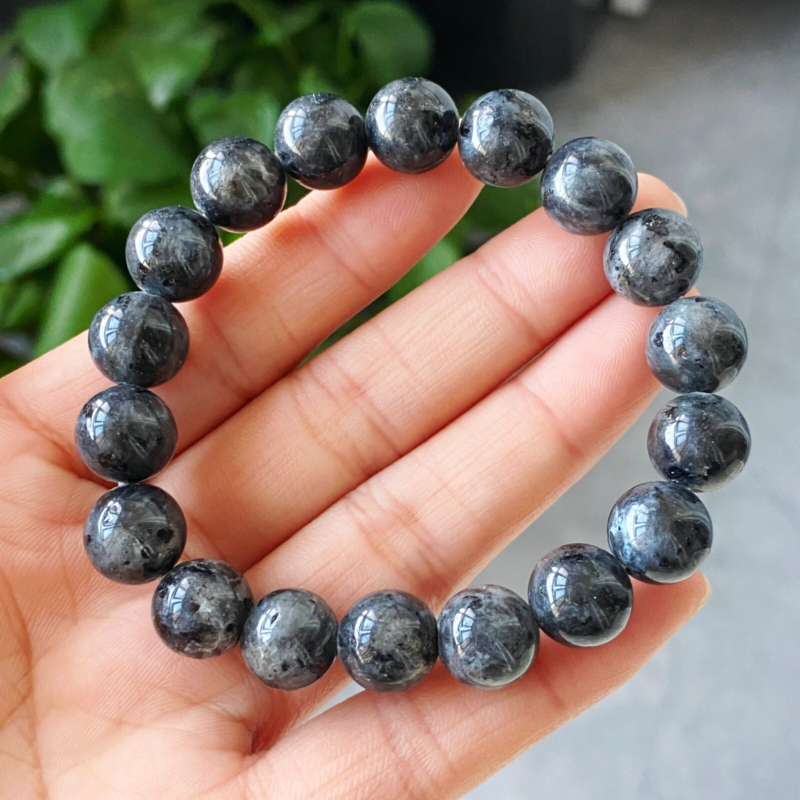 10.5mm 2pcs Natural Flashy LARV Labradorite Silver Light Gemstone Beads Bracelet