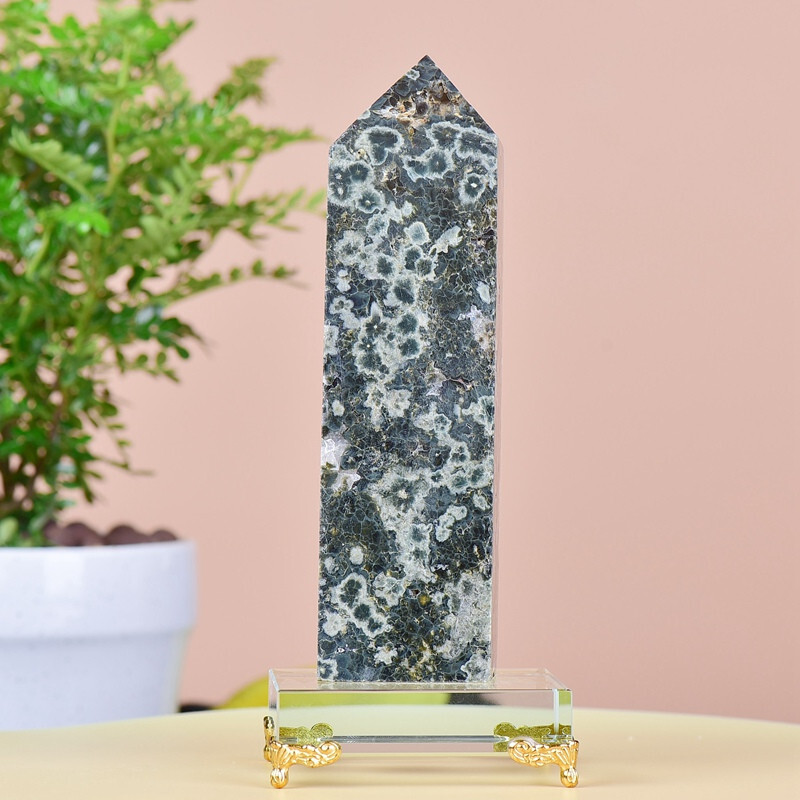 1.34LB Natuar Ocean Jasper Crystal Obelisk Point Wand Stone Quartz Healing