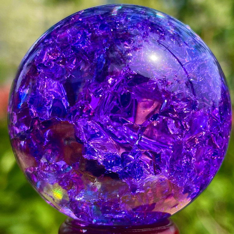 168G Natural Titanium Rainbow Quartz sphere Crystal ball Healing