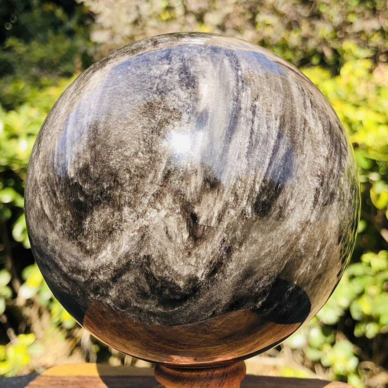 1270G HUGE Natural Silver Obsidian Sphere Crystal quartz Ball Healing 781