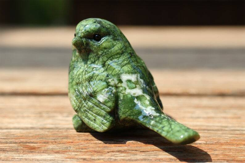 2.4" Natural Olive Jade Carved bird Reiki Creative Crystal Skull decor gift 1pc