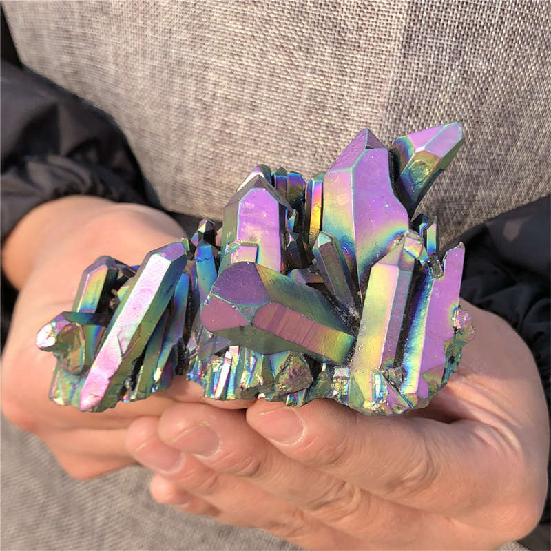 190g Electroplate Rainbow cluster quartz crystal mineral specimen reiki healing