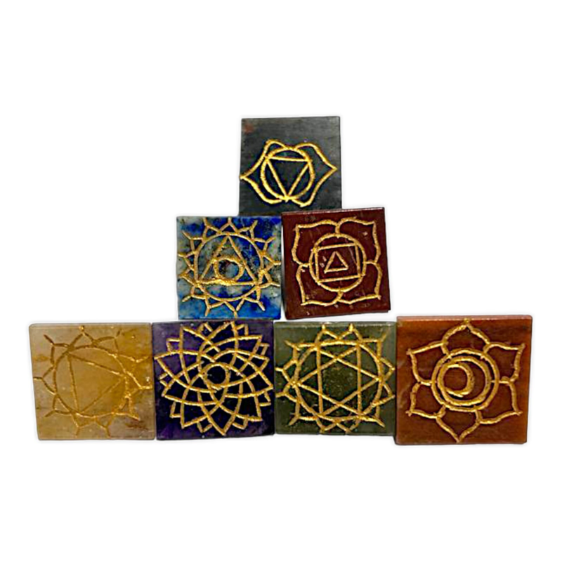 Set of 7- Seven Chakra Crystal Pyramid Healing Meditation Stone Pyramid Reiki