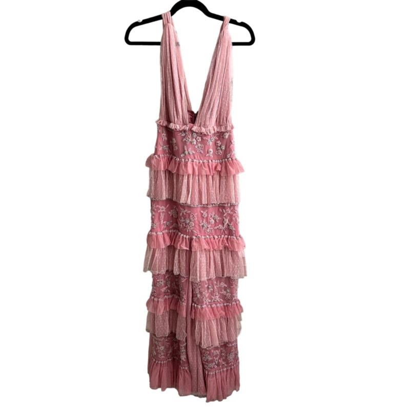 LoveShackFancy NEW NWT Estate Embellished Tiered Ruffle Maxi Dress Sweet Pink