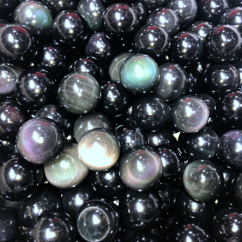 Rainbow Natural Unique Cats Eye Obsidian Quartz Crystal Sphere Ball