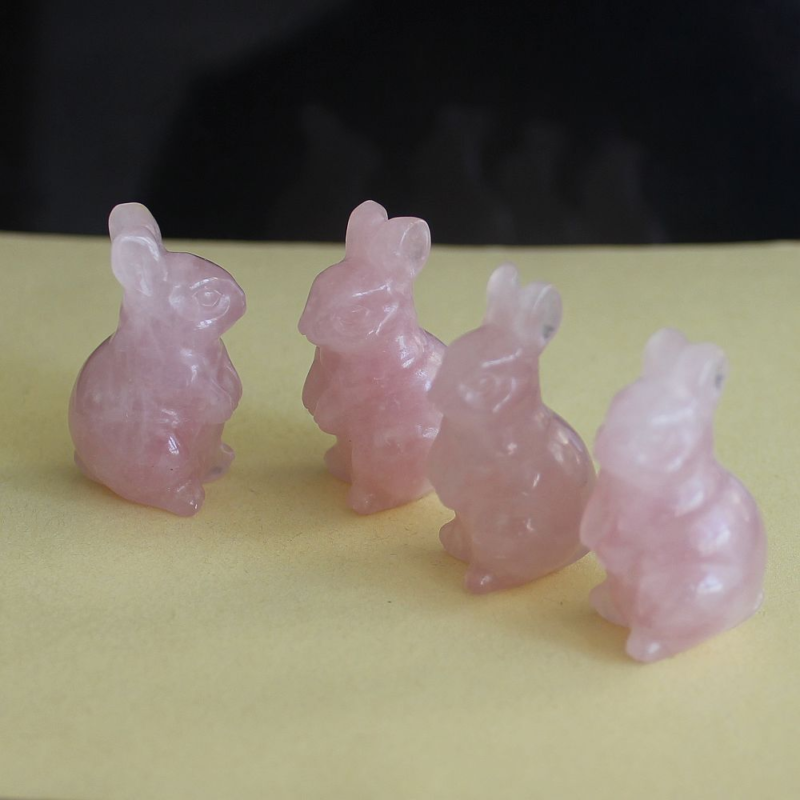 Carved crystal rose quartz rabbit bunny figurine animal carving home decor 1.5''