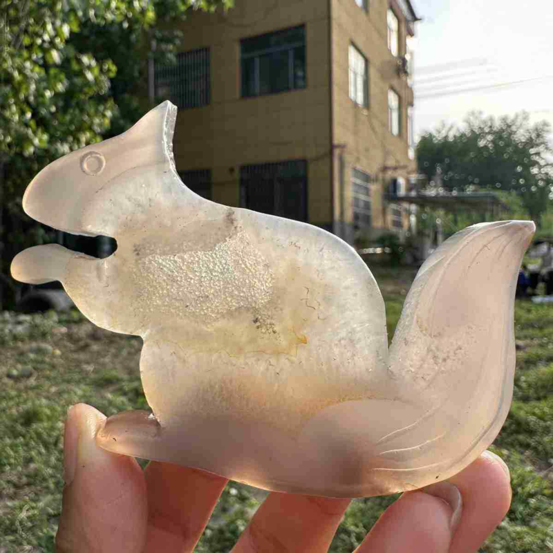 110g natural agate hand carved squirrel skull quartz crystal cluster reiki