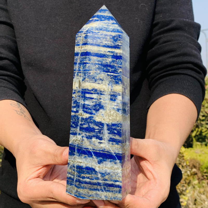 3.49LB Natural lapis lazuli Quartz Crystal Obelisk Wand Point Healing Stone
