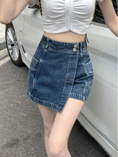 Kawaii Girl Hot sweet DenimSkirt Pleated Casual High Waist A Word Short Skirt