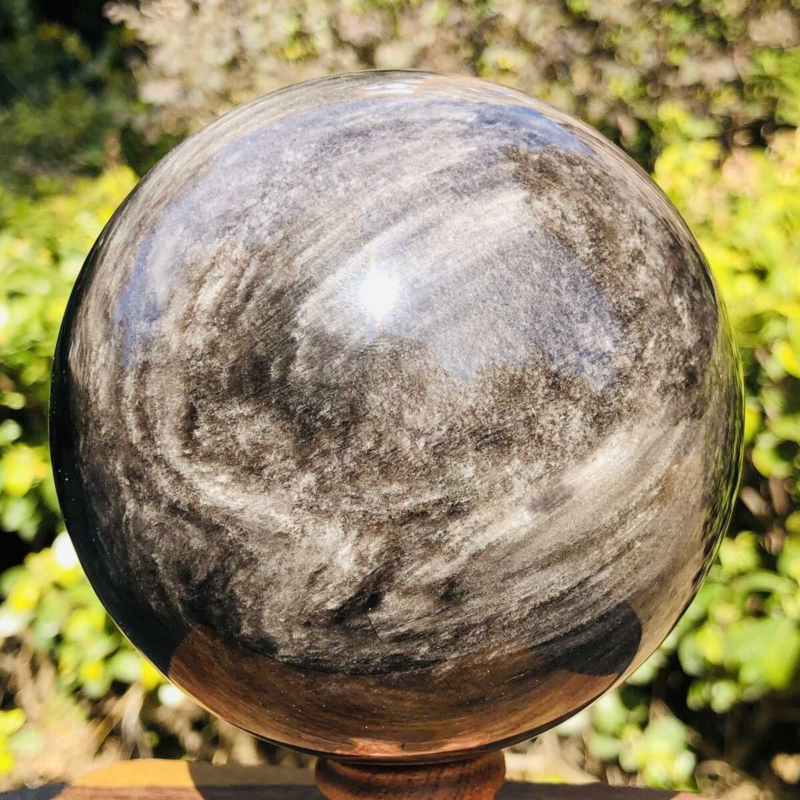 1270G HUGE Natural Silver Obsidian Sphere Crystal quartz Ball Healing 781