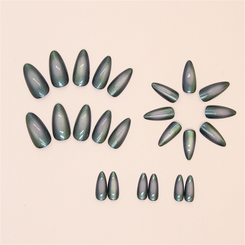 Almond Short False Nail Laser Mirror Glossy Press on Nails for Nail Art 24pcs