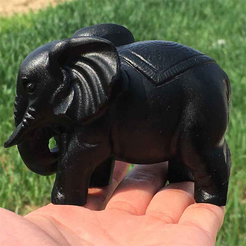 0.35kg Natural obsidian elephant carved Quartz Crystal skull Healing