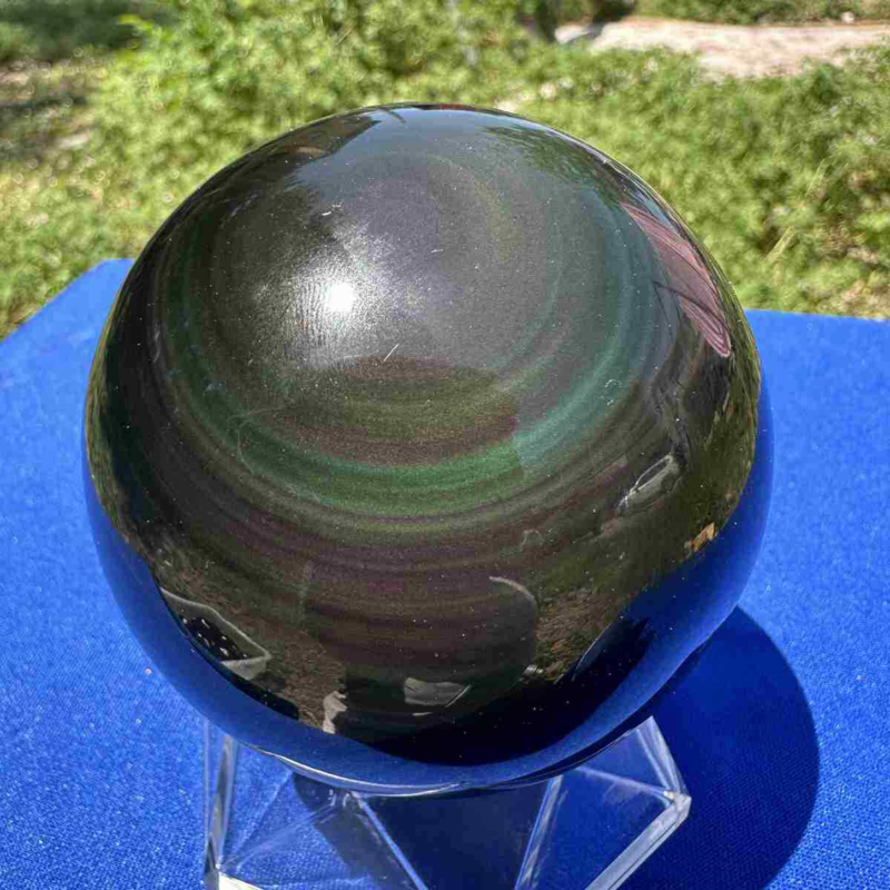 520g natural rainbow obsidian sphere cat's eye quartz crystal ball healing