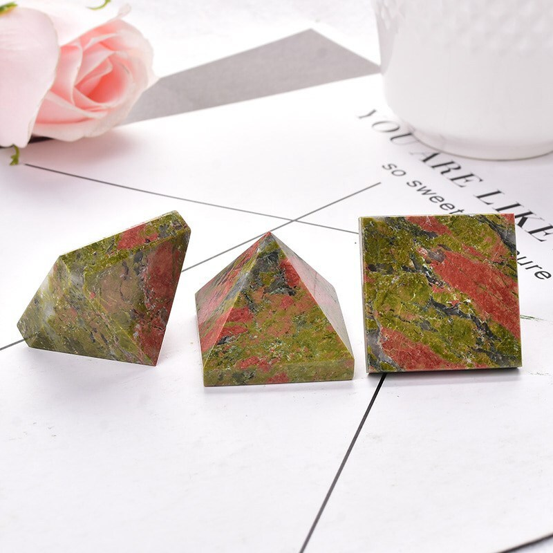 Natural Unakite Epidote Quartz Crystal Orgone Energy Pyramid Healing Stone Tower