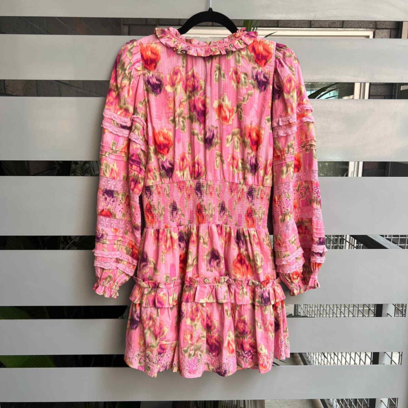NEW LoveShackFancy 'Clarkie' Pink Embroidered Lace Mini Dress Size XS