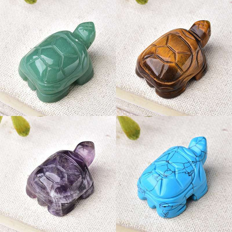 Natural Quartz Crystal Carved Longevity Tortoise Healing Gemstone Animal Turtle