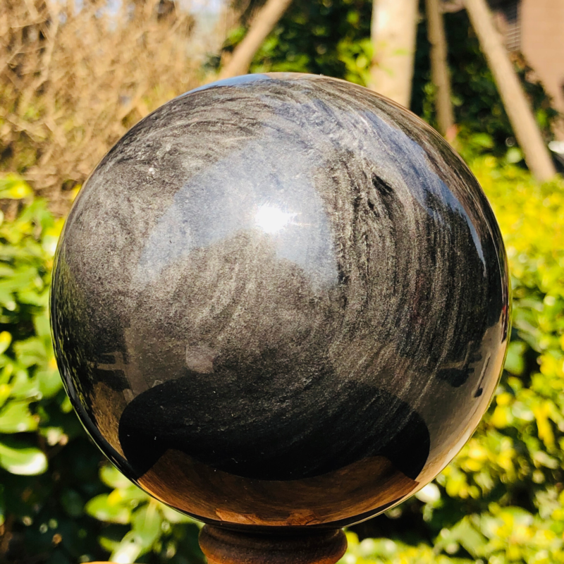 2.99LB TOP Natural Silver Obsidian Sphere Crystal quartz Ball Healing 786
