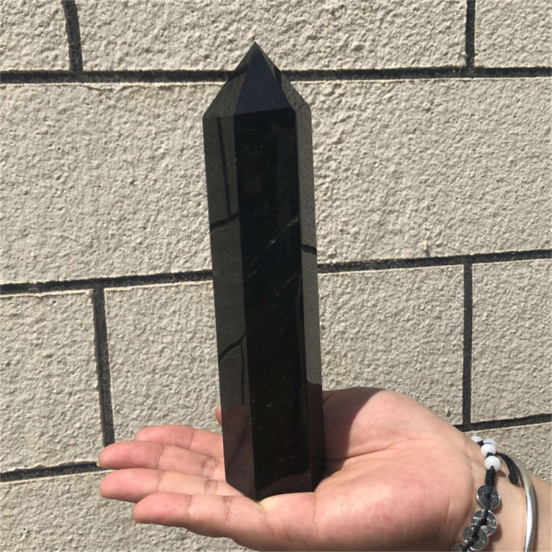 510g Natural Obsidian Obelisk Quartz Crystal Point Wand Tower Healing