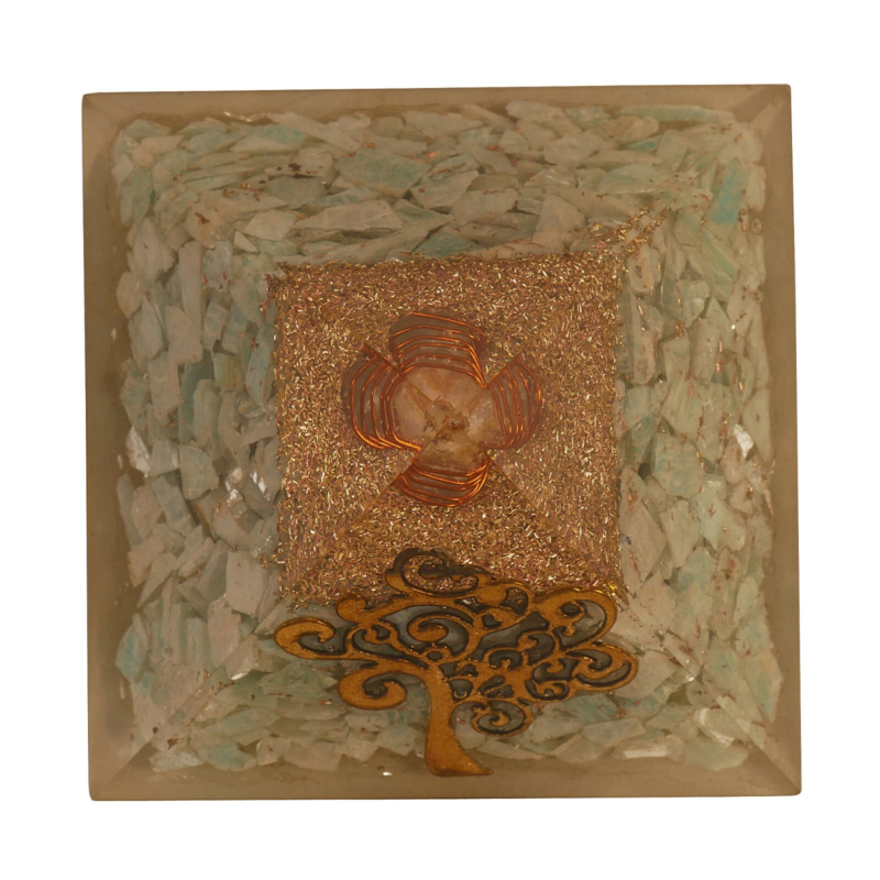 Amazonite Orgone Pyramid With Tree Life Symbol Emf Protection Free Shipping