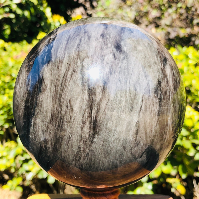 4.55LB Natural Silver Black Obsidian Sphere Quartz Crystal Ball Healing