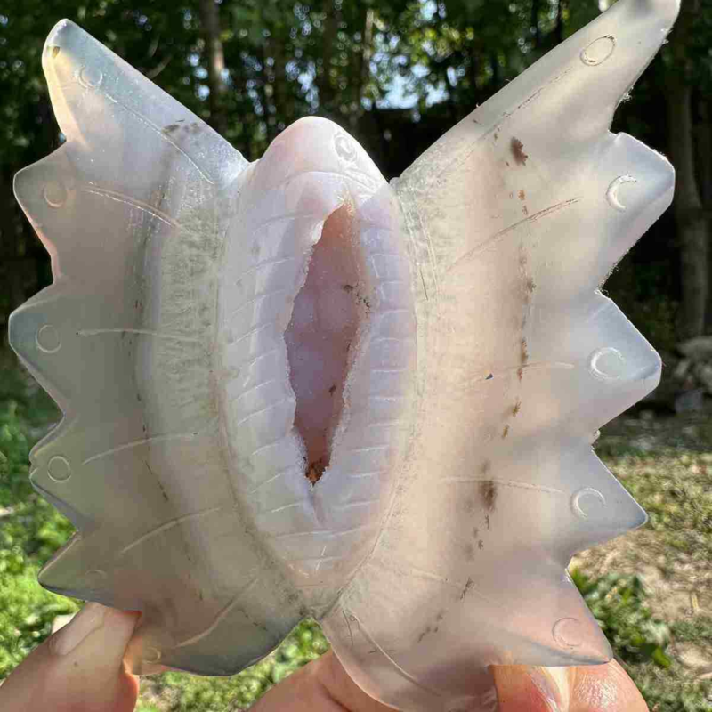 140g natural agate hand carved butterfly skull quartz crystal cluster reiki