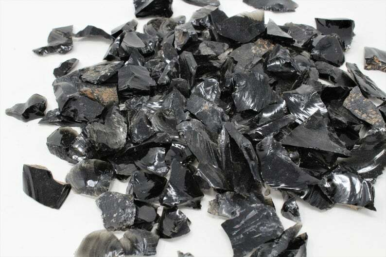 Raw Black Obsidian Chips Non Polished, Natural and Raw - High Grade A Quality