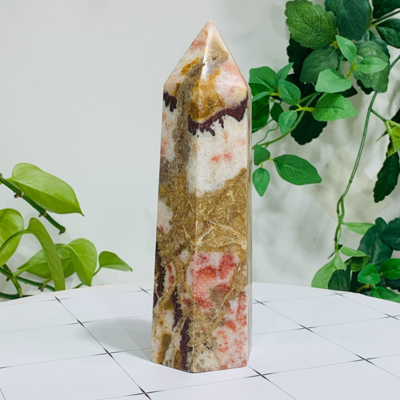 652g Natural Pork Stone Quartz Obelisk Crystal Wand Point Tower Reiki Healing
