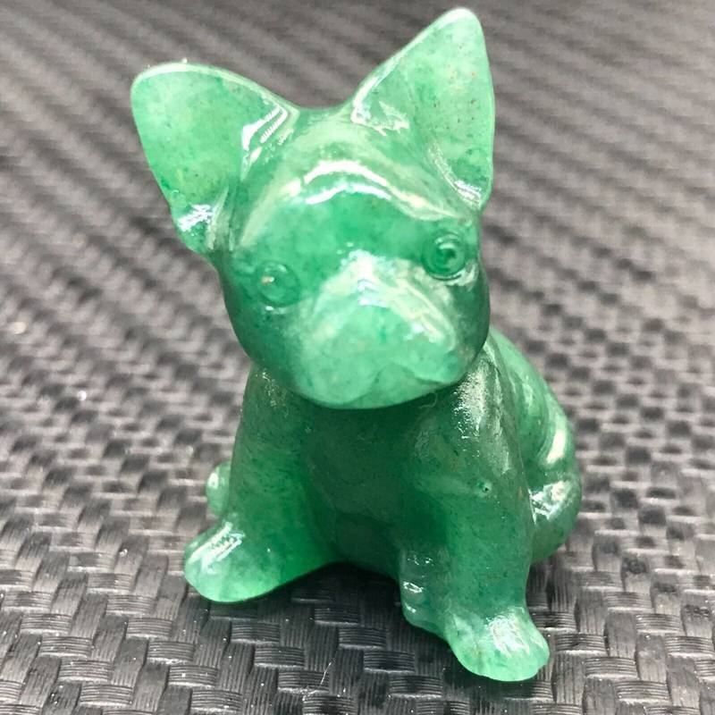 Natural Quartz Crystal Carved Rough Stone French Bulldog Healing Animal Decor