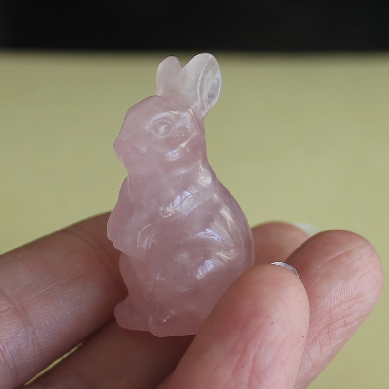 Carved gemstone crystal rabbit bunny figurine animal carving home decor 1.5''