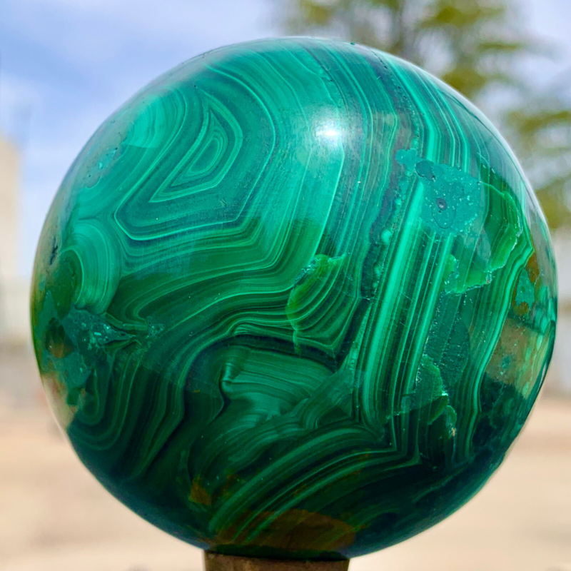 1.15LB Natural malachite egg quartzcrystal energy ball reiki healing