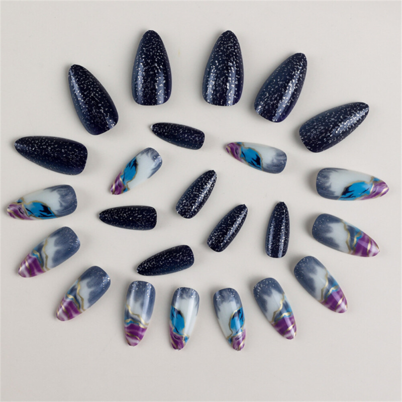 Colorful Blooming False Nail Short Almond Press on Nails for Nail Art 24pcs