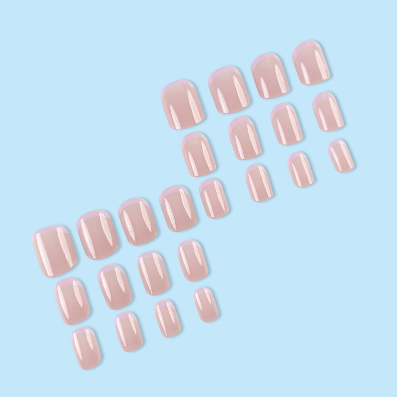 Square Short Press-On False Nail Nude Color Purple French Glossy Manicure 24pcs