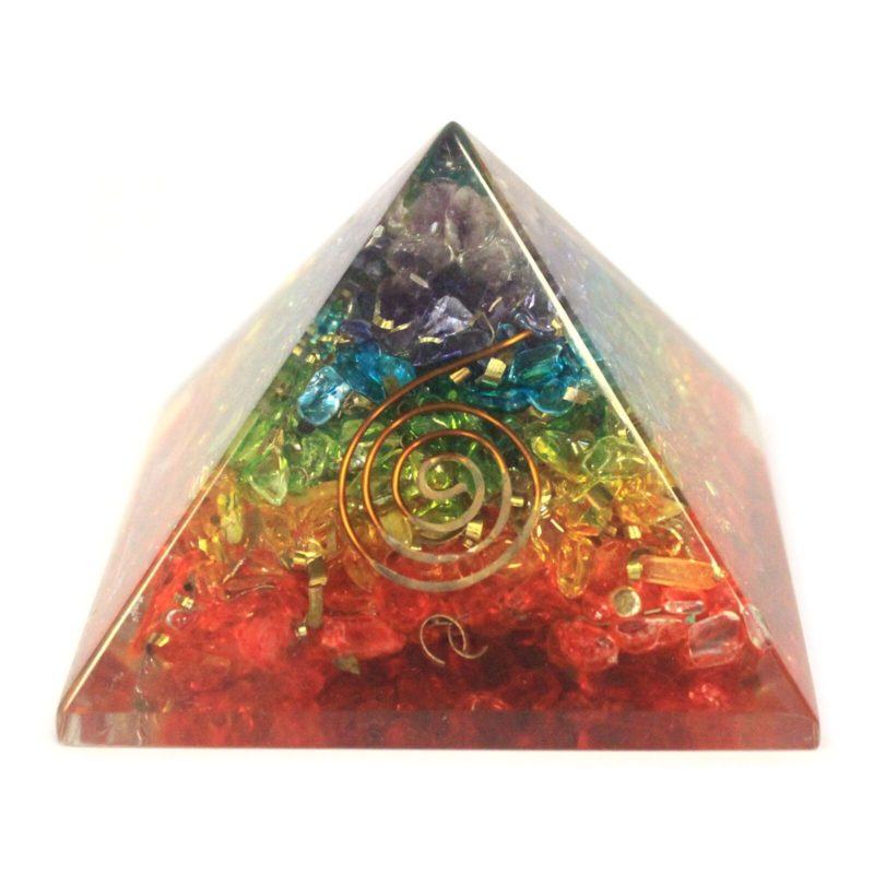 Orgonite 7 Chakra Power Pyramid - Balance Your Chi Orgone Prana Reiki Gemstone