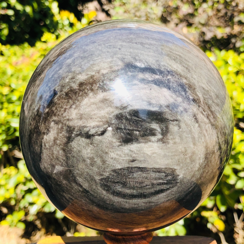 4.55LB Natural Silver Black Obsidian Sphere Quartz Crystal Ball Healing