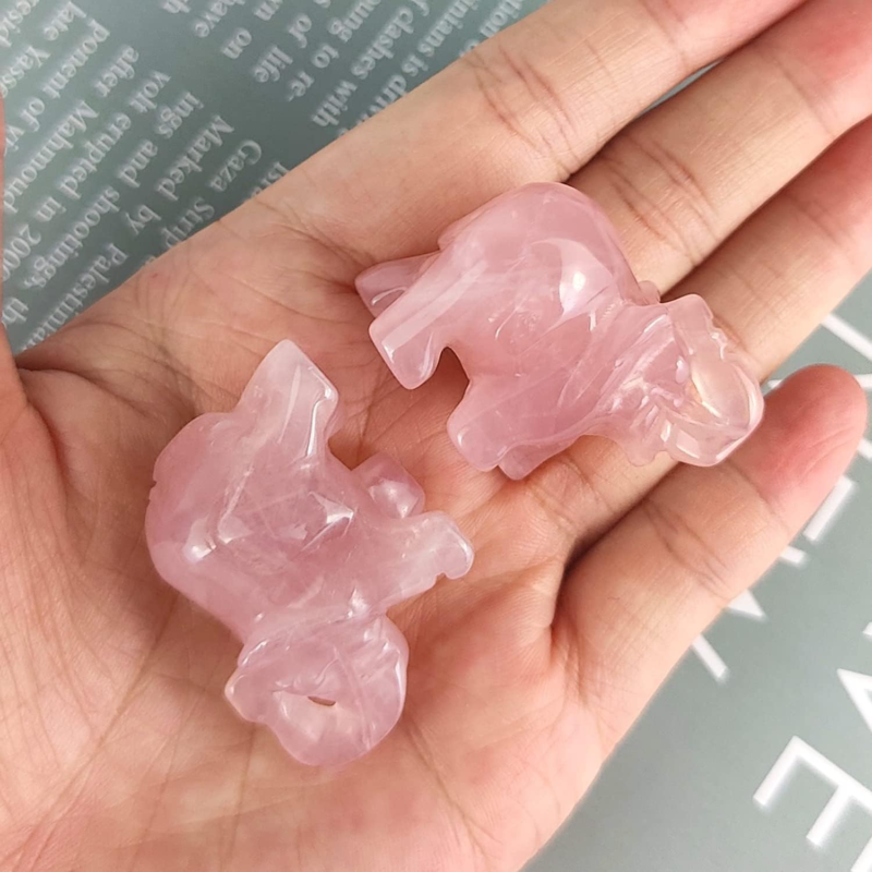 Rose Quartz Elephant Figurines Hand Carved Pocket Statue Healing Crystals Good L