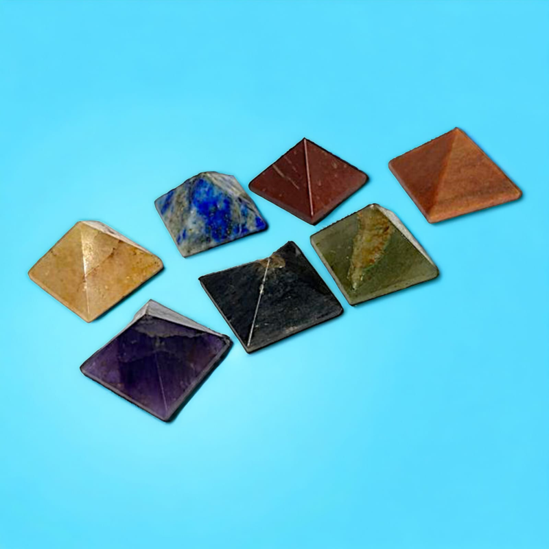 Set of 7- Seven Chakra Crystal Pyramid Healing Meditation Stone Pyramid Reiki