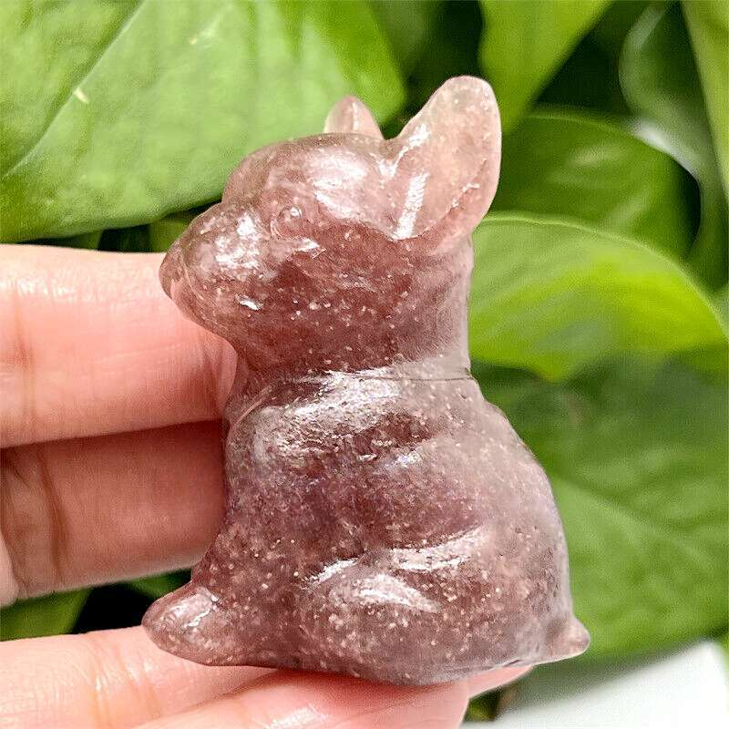 Natural Quartz Crystal Carved Rough Stone French Bulldog Healing Animal Decor