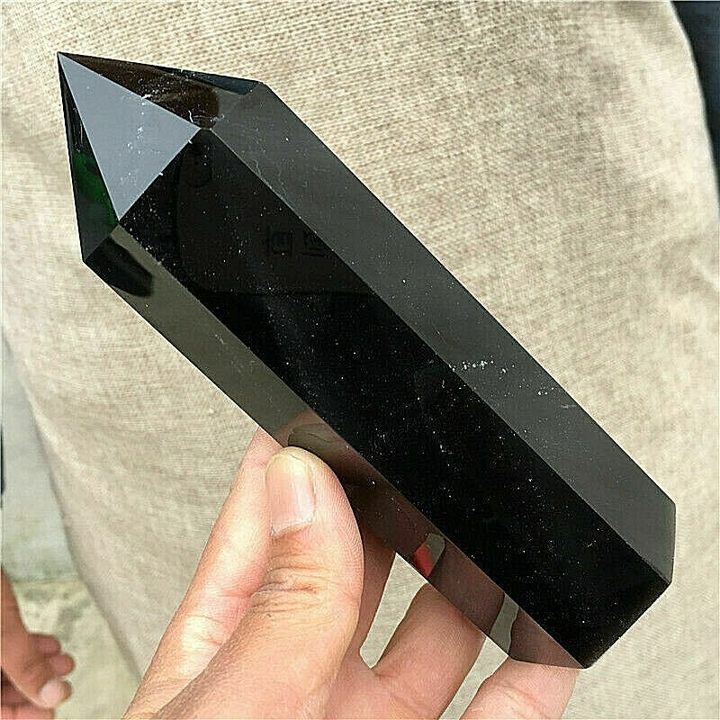 Natural obsidian quartz obelisk crystal wand point healing