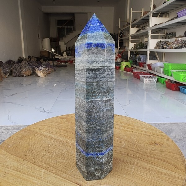 670g Natural Rock Lapis Lazuli Quartz Crystal Stone Point Healing Wand Obelisk