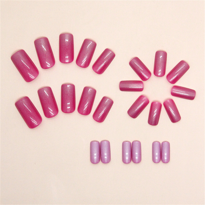 Stylish Pink Aurora Fake Nail Medium Square Press on Nails for Nail Art 24pcs