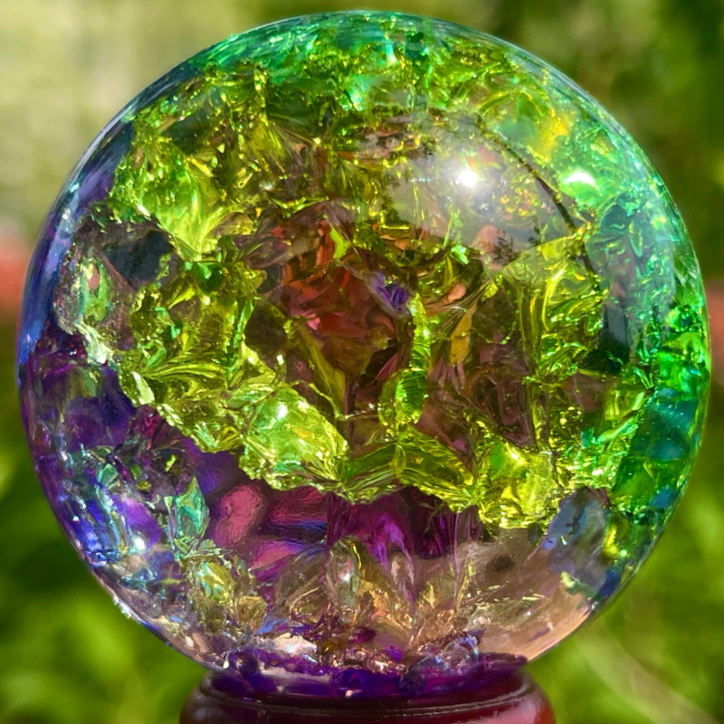 168G Natural Titanium Rainbow Quartz sphere Crystal ball Healing